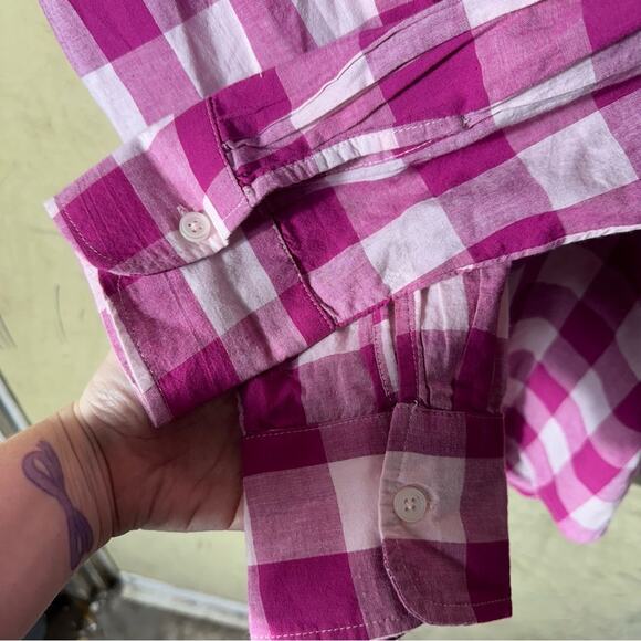 Antropologie MAEVE The Bennet Buttondown Shirt Buffalo Check Pink Combo Medium - Picture 11 of 12